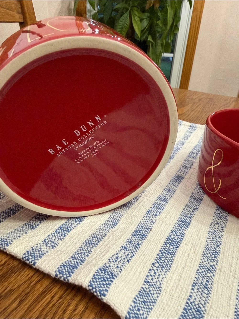 Rae Dunn Red Ceramic Pet Bowls with Gold Lettering - Set of 2